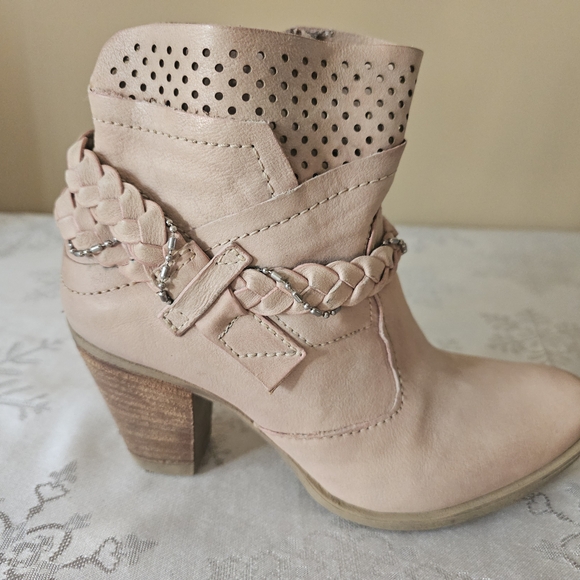 MJUS Ankle Boots Women's Perforated Leather Braided - Blush Sz 36 - Picture 10 of 14